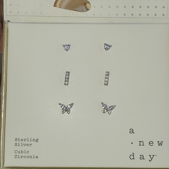 3 pairs: A New Day Sterling Silver and Cubic Zirconia Butterfly Studs Earrings - Picture 4 of 8
